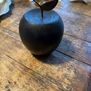 Large Vintage Wooden Apple With Brass Stem